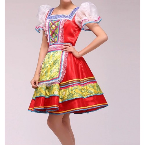 Girls kids red High quality Traditional Russian national costume Princess dance dress